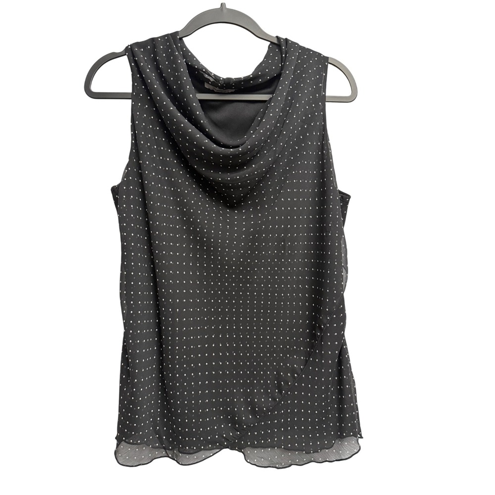Dressbarn Black Polka Dot Cowl Neck Sleeveless Blouse Sheer Overlay XL Fairycore